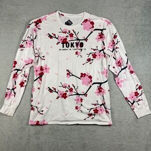 Original Gravity Tokyo Cherry Blossom Shirt Womens XL White Pink Floral Long Slv